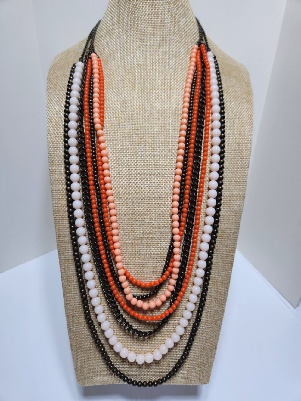 Coral And Pink Beaded Multi Strand Necklace Premier Designs Jewelry PAPAYA